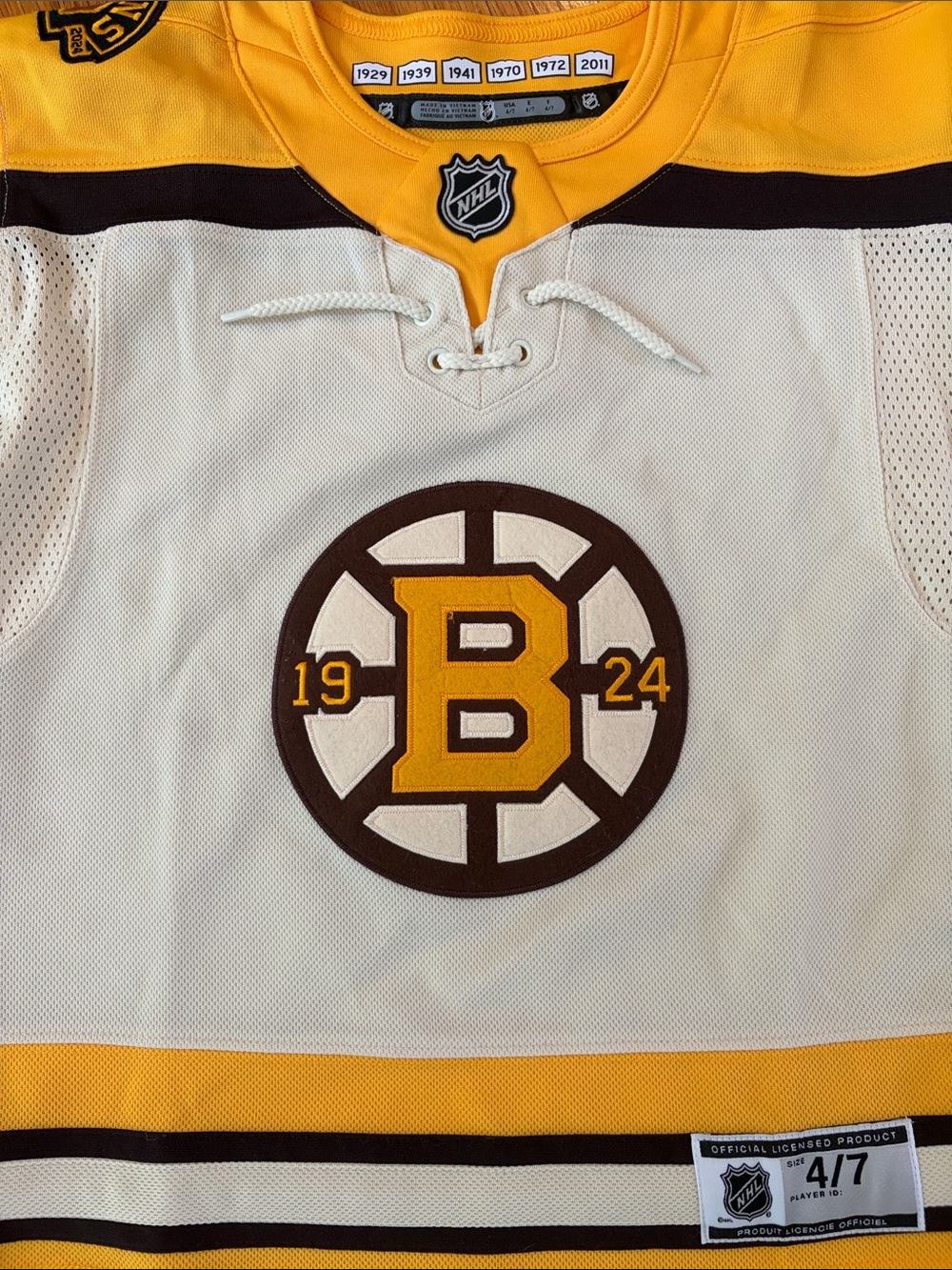 NHL Boston Bruins White and Gold 1924 Jersey